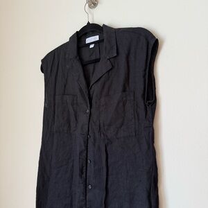 WHITE LABEL The White Company 100% Linen Oversized Black Sleeveless Shirt size 2
